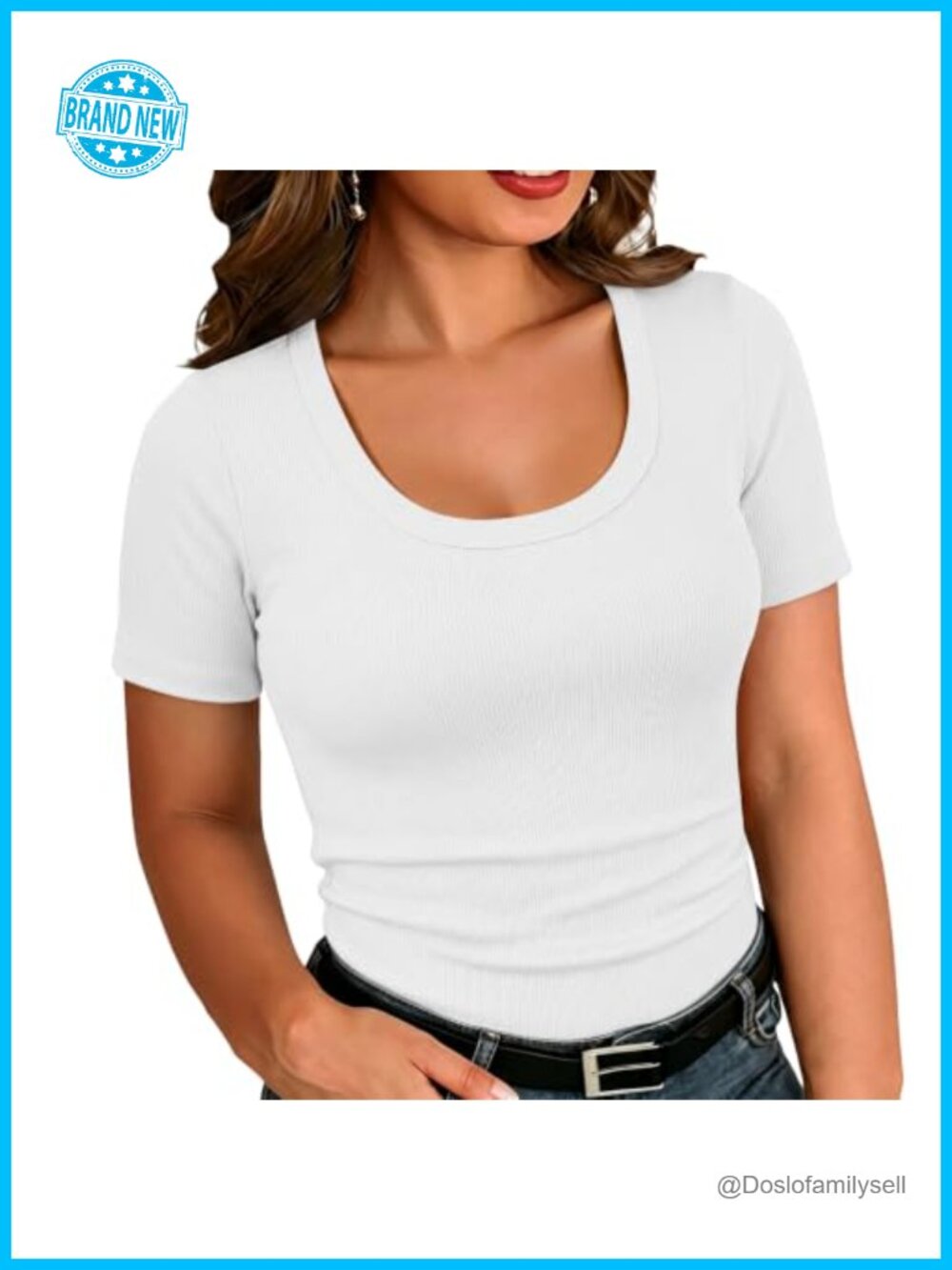Plus Size Short Sleeve Scoop Neck Ribbed Knit Summer T-Shirt